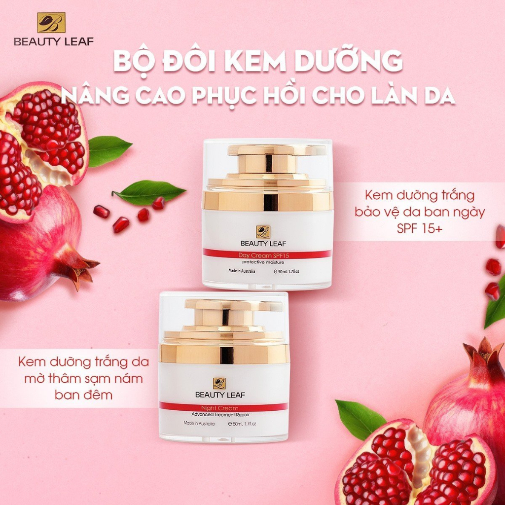 COMBO KEM DƯỠNG TRẮNG DA, MỜ THÂM SẠM NÁM NGÀY VÀ ĐÊM BEAUTY LEAF