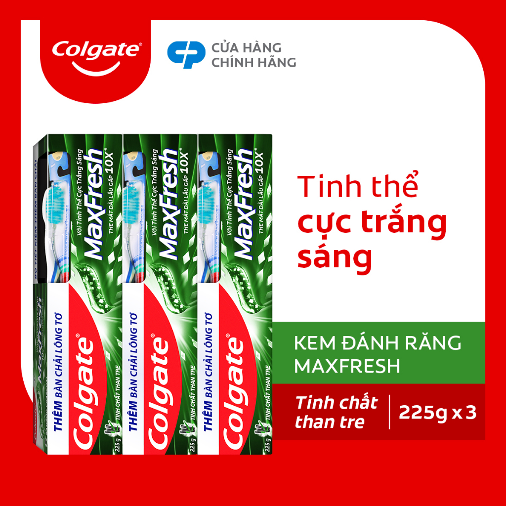 Bộ 3 Kem đánh răng Colgate Maxfresh Bamboo Charcoal 225g/tuýp tặng bàn chải