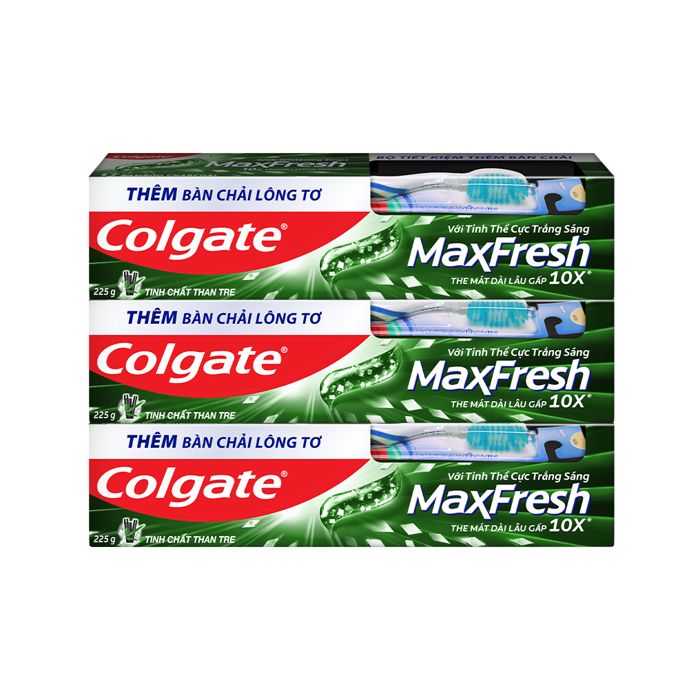 Bộ 3 Kem đánh răng Colgate Maxfresh Bamboo Charcoal 225g/tuýp tặng bàn chải