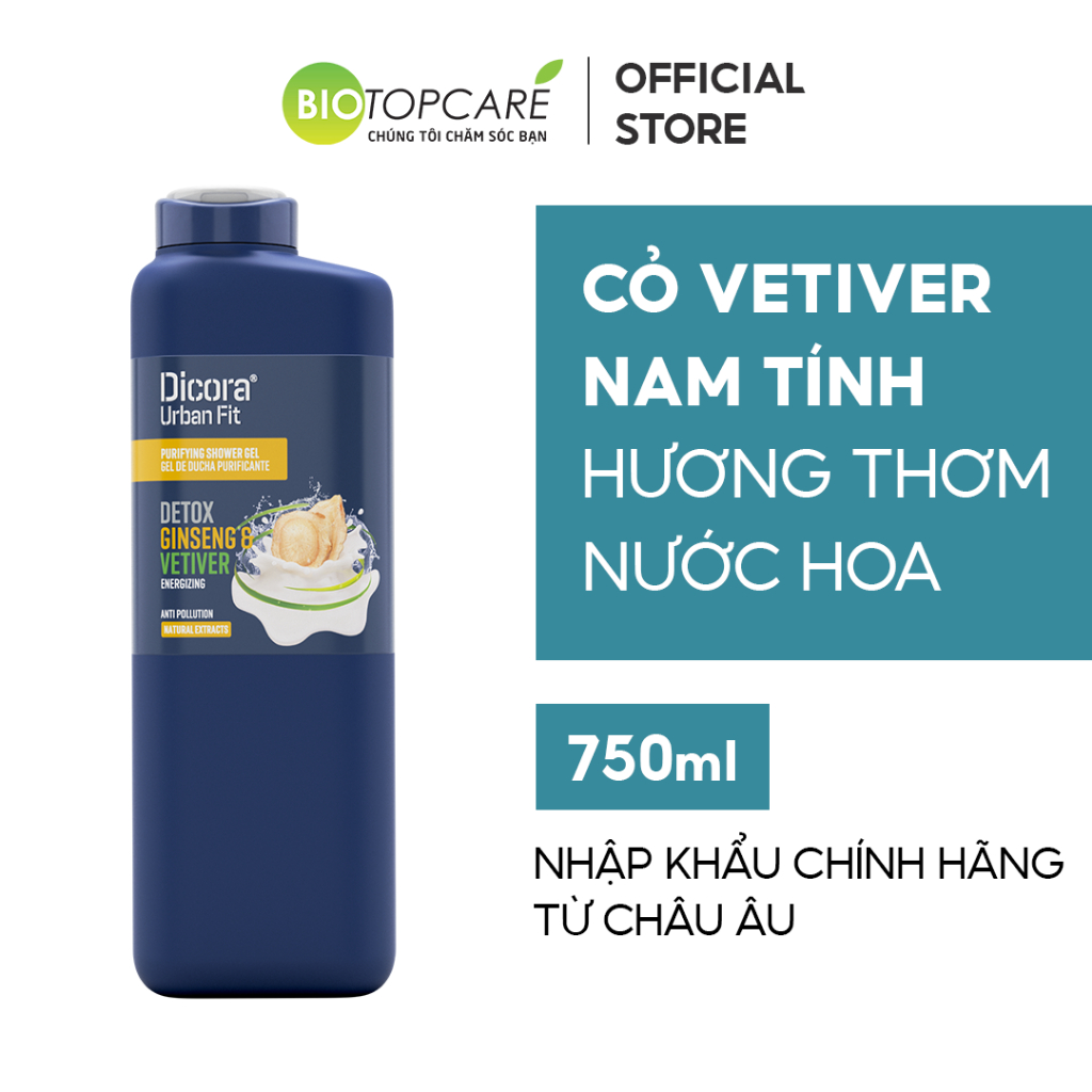 Sữa tắm Dicora Urban Fit Energy Cỏ Hương Bài & Nhân Sâm 750ml - BioTopcare Official