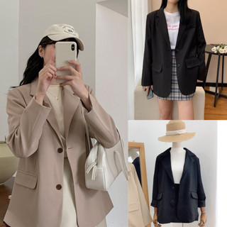 Blazer nữ dáng cài cúc hàng 2 lớp - Áo Khoác cổ vest be/ đen basic