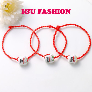 Vòng tay lắc tay chỉ đỏ may mắn mèo thần tài cầu tài lộc siêu dễ thương chất liệu gốm sứ cao cấp dày dặn cổ điển VT-08