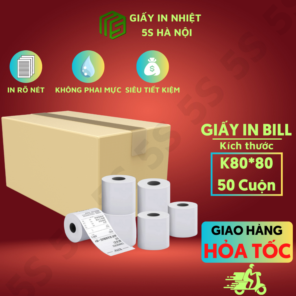 Combo 1 thùng giấy in bill K80x80 in hóa đơn siêu thị