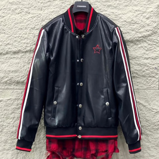 Áo Khoác Da Nam GVC Bomber Jacket Đen Thêu Ngôi Sao Ngực Đỏ Viền Tay Phối Chữ Da Lưng Form Dáng Cực Hot Trend 2023