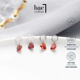 Khuyên Tai Bạc, Bông Tai Trái Tim Đá Đỏ Lấp Lánh Kích Thước 12x6mm Chất Liệu Bạc 925 Chính Hãng Không Gỉ - Bạc Corner