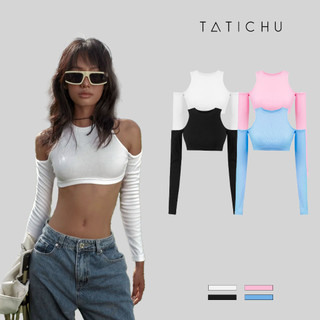 Áo croptop khoét vai tay dài - Cold Shoulder Hollow Top