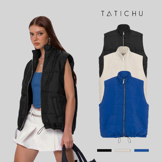 TATICHU - Áo khoác chần bông không tay dây rút - Funnel Neck Quilted Gilet - Áo khoác chần bông không tay dây rút.