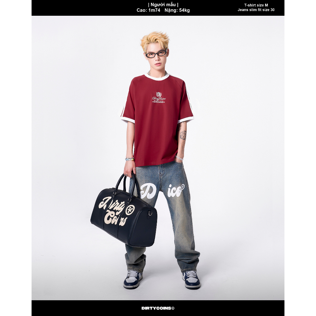 Áo Thun DirtyCoins Academy Raglan Men / Women T-shirt - Đỏ Đô