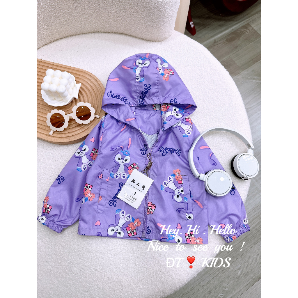 Áo gió bé gái - Áo khoác gió 2 màu in hình thỏ tím Stella Lou xinh xắn cho bé 8-28kg