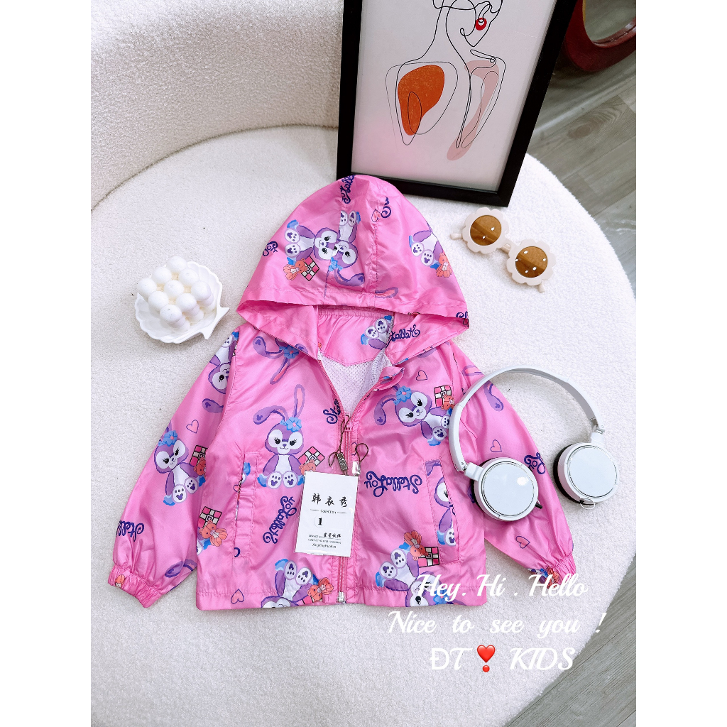 Áo gió bé gái - Áo khoác gió 2 màu in hình thỏ tím Stella Lou xinh xắn cho bé 8-28kg