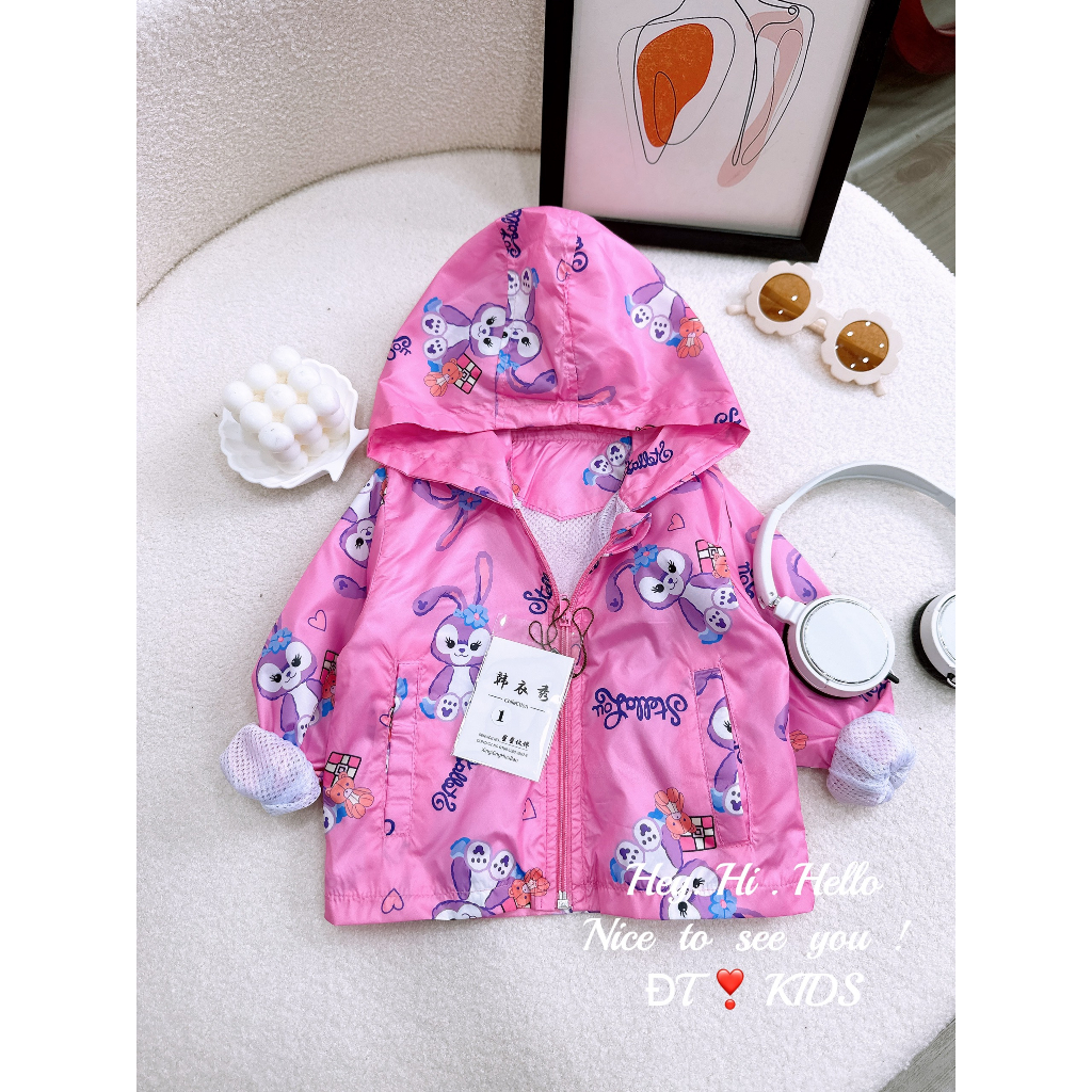 Áo gió bé gái - Áo khoác gió 2 màu in hình thỏ tím Stella Lou xinh xắn cho bé 8-28kg