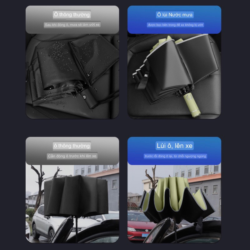 Ô Dù Tự Động Gấp Gọn 16 Nan/ 24 Nan (8/12 Nan Kép) Chống Tia UV Chịu Lực Cao Cấp Cho Ô Tô Xe Hơi Che