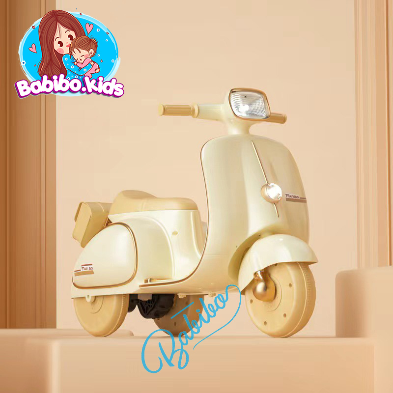 Xe điện cho bé, xe vespa điện cho bé, xe máy điện Babibo Kids mã 02 cho bé tải 35kg, có kết nối nhạc qua buletooth
