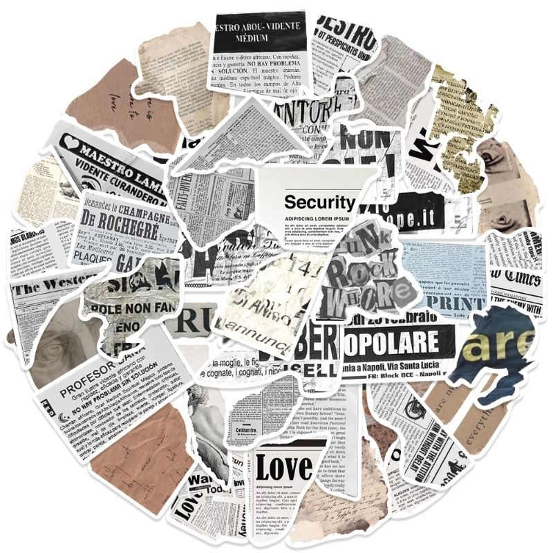 Set 10 / 30 / 50 miếng dán sticker mảnh báo xé retro vintage cổ điển dán nón mũ bảo hiểm laptop vali sổ tay đàn guitar