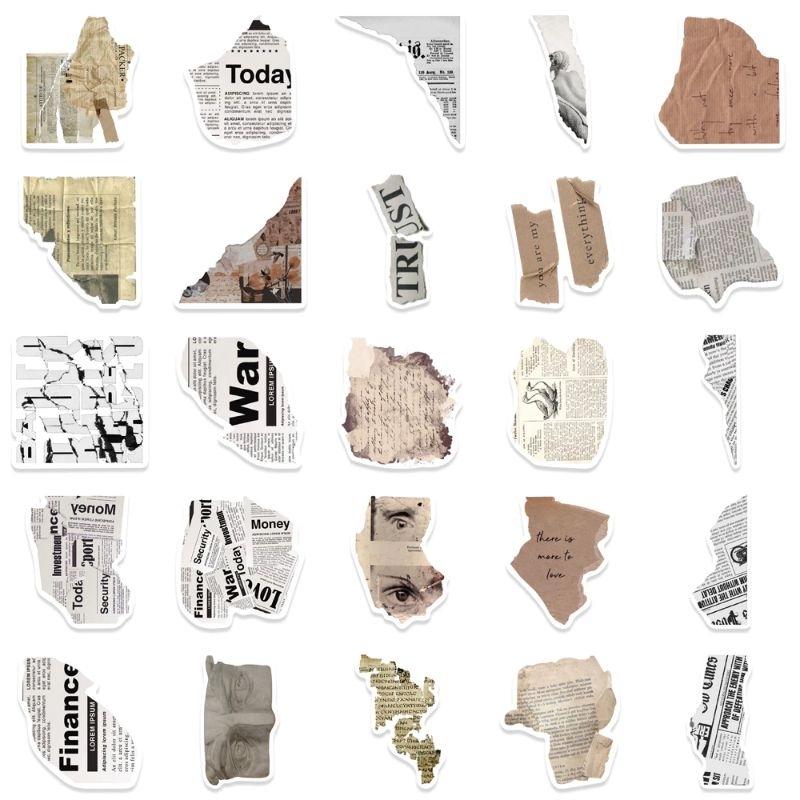 Set 10 / 30 / 50 miếng dán sticker mảnh báo xé retro vintage cổ điển dán nón mũ bảo hiểm laptop vali sổ tay đàn guitar