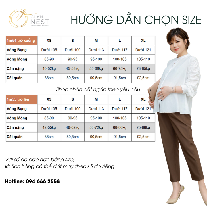 Quần Baggy Bầu Công Sở Vải Co Giãn Cạp Điều Chỉnh Thông Minh Glam Nest QD002