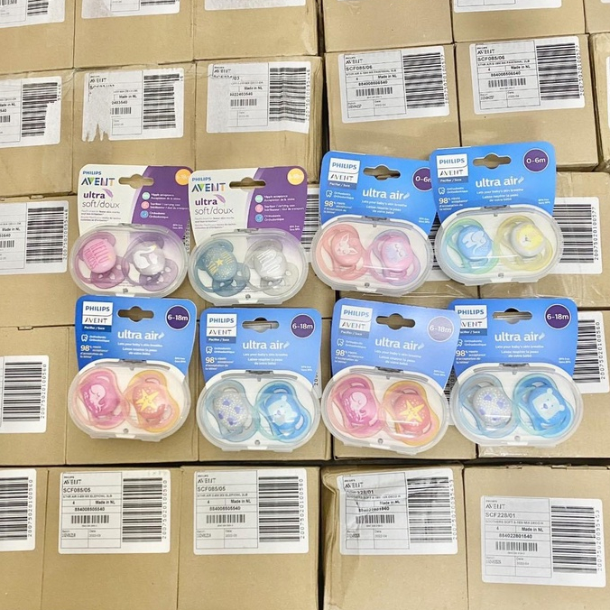 Ti Giả  Avent Ultra Air/ Ultra Soft Thông Khí, Chỉnh Nha Cho Bé 0-6 Tháng Và 6-18 Tháng Siêu Mềm