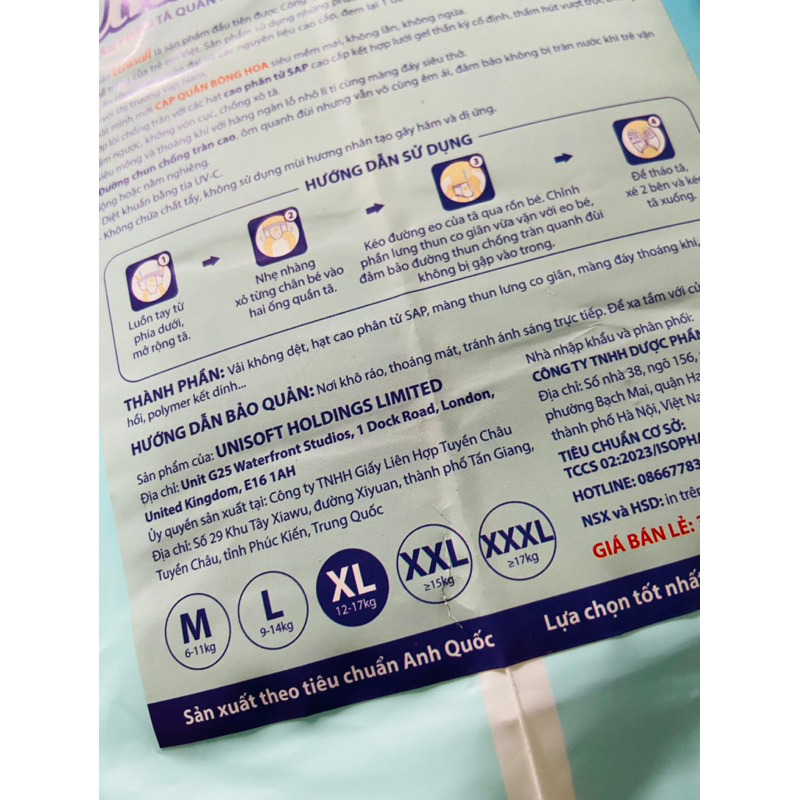 Tã quần/ Bỉm quần Unisoft size M70/L64/XL60/XXL54/XXXL50