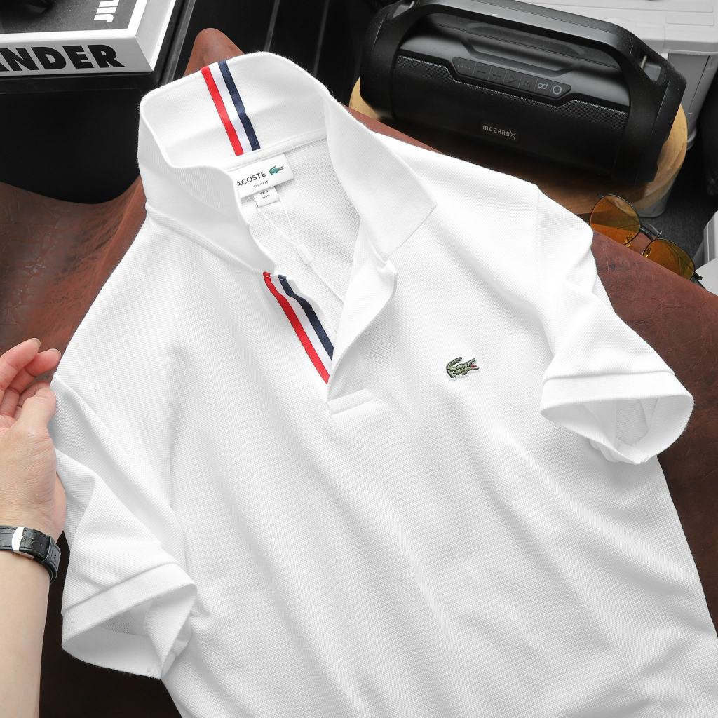 Áo Polo LC chất cotton gai Pique 4 chiều xịn sò basic thêu 3 sọc táo bạo cổ áo