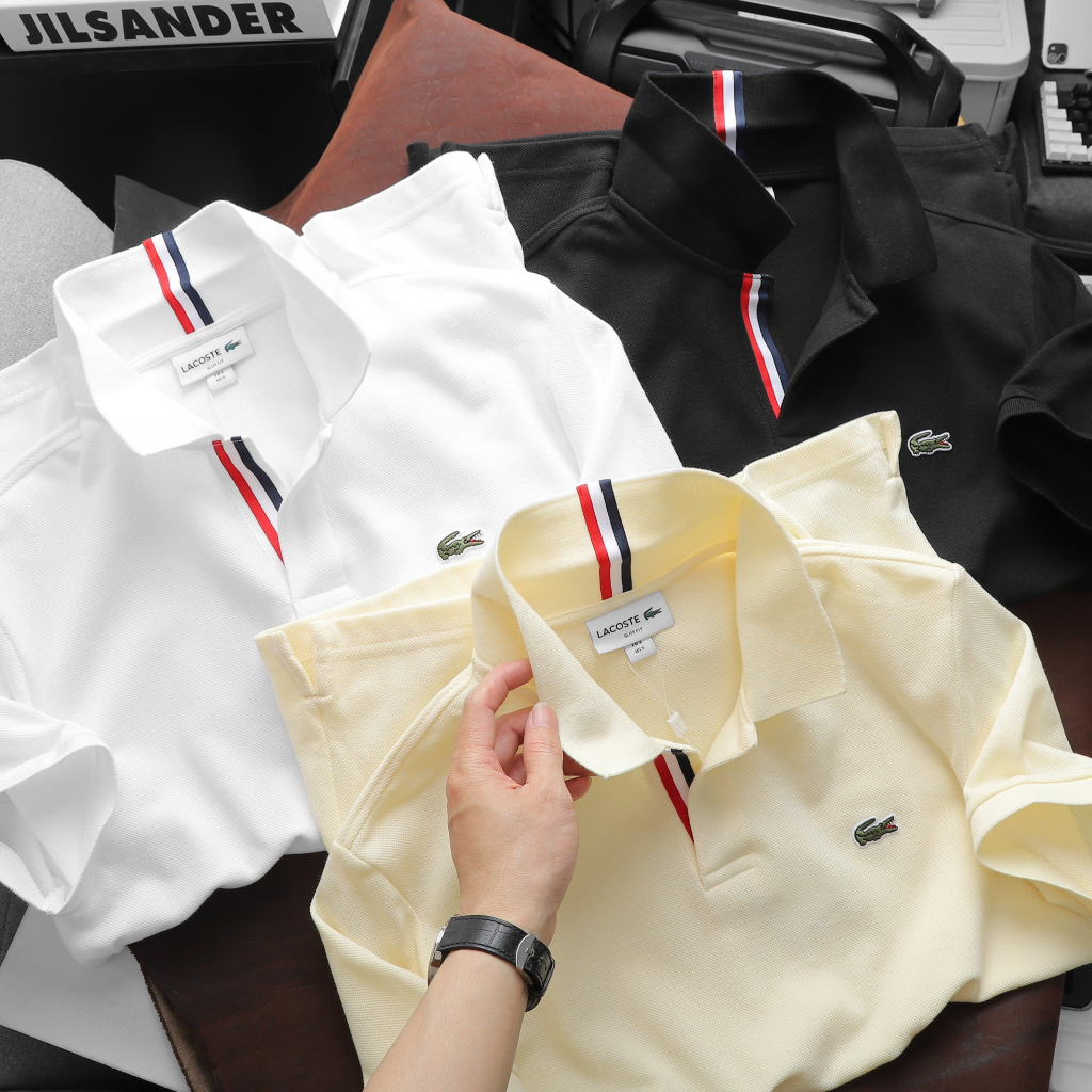 Áo Polo LC chất cotton gai Pique 4 chiều xịn sò basic thêu 3 sọc táo bạo cổ áo