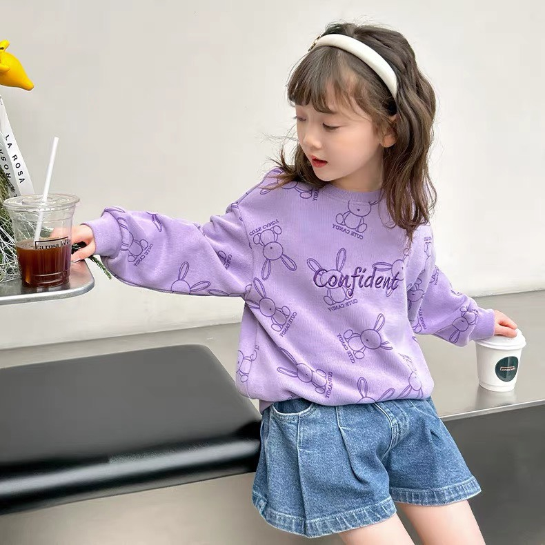 Áo nỉ dài tay thu đông cho bé gái, áo thu đông bé gái fom rộng thiết kế dễ thương cute hottrend 2024