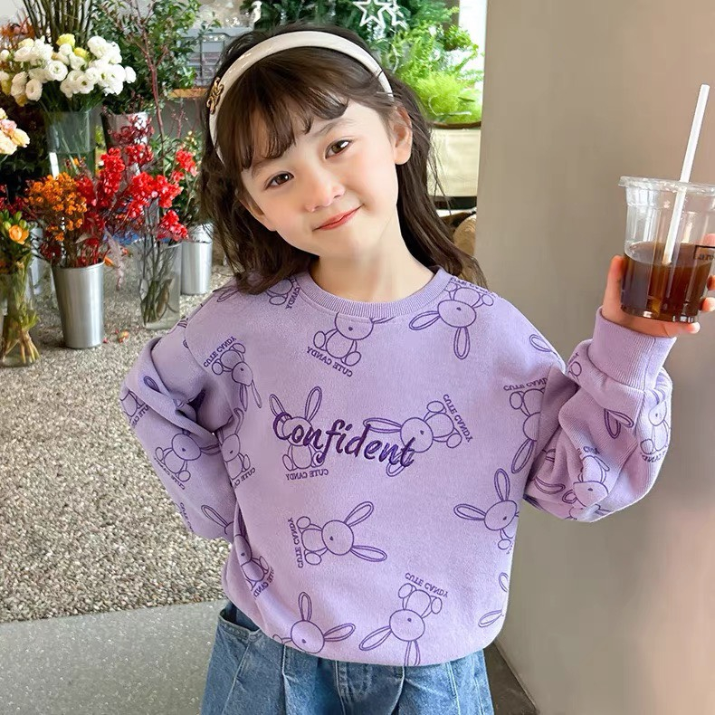 Áo nỉ dài tay thu đông cho bé gái, áo thu đông bé gái fom rộng thiết kế dễ thương cute hottrend 2024