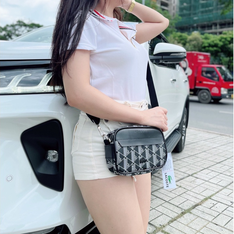 Túi Đeo Chéo Lacoste Men’s The Blend Small Monogram Canvas Crossbody Bag Màu Đen