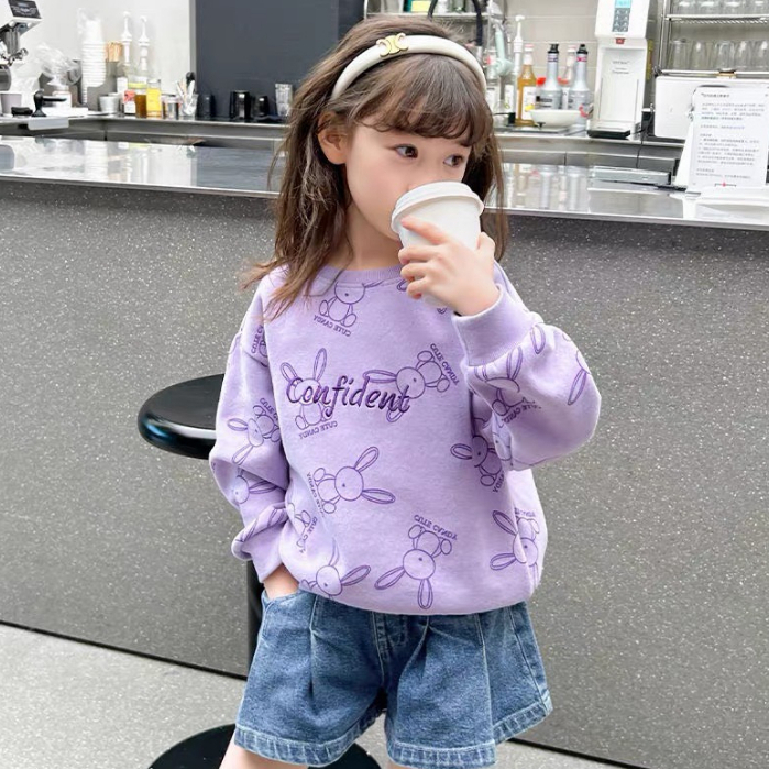 Áo nỉ dài tay thu đông cho bé gái, áo thu đông bé gái fom rộng thiết kế dễ thương cute hottrend 2024