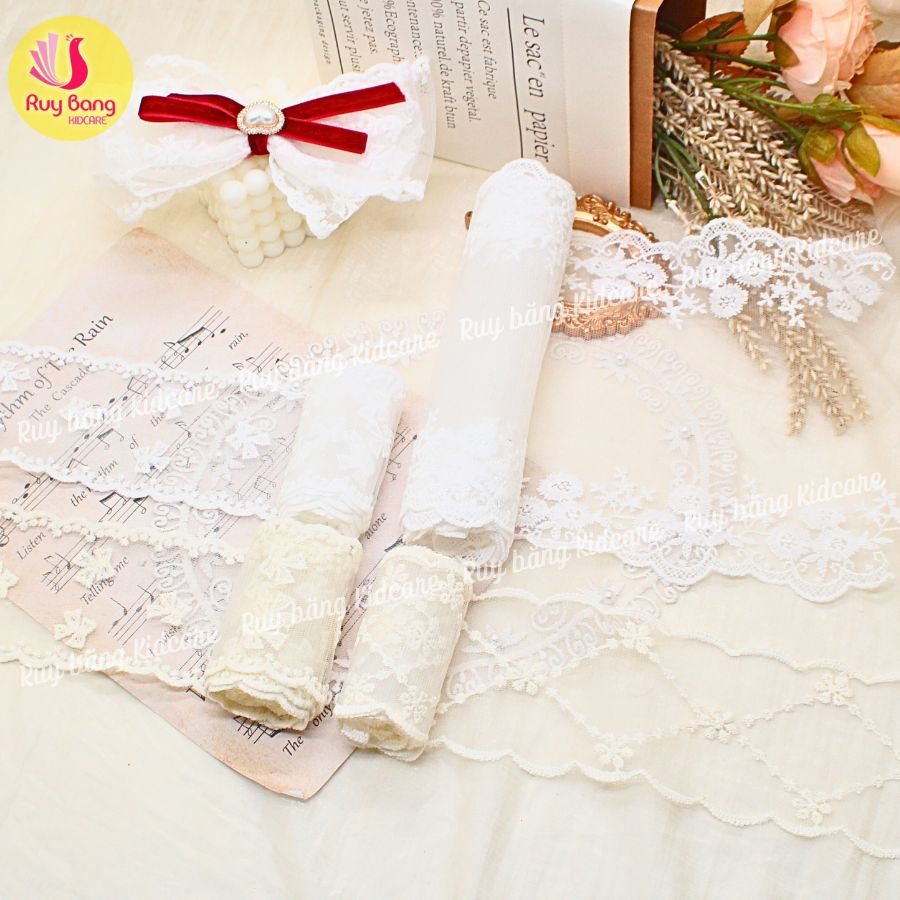 Ren thêu hoa cao cấp dùng làm nơ kẹp tóc, nơ trang trí....link 2