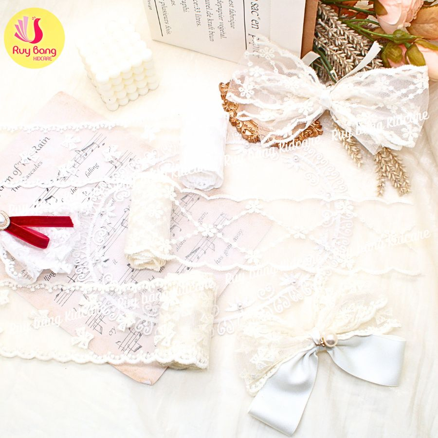 Ren thêu hoa cao cấp dùng làm nơ kẹp tóc, nơ trang trí....link 2