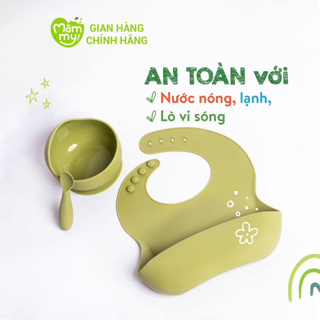 Bộ dụng cụ ăn dặm silicone dành cho bé mới bắt đầu ăn dặm Mămmy Baby Feeding Set hỗ trợ bé tập xúc ăn độc lập