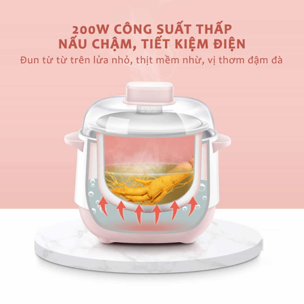 Nồi Nấu Cháo Chậm Cho Bé Ăn Dặm Dung Tích 1L - 2L Hẹn Giờ Tích Hợp 6 Chế Nấu Cháo, Hầm, Hấp, Chưng Yến Đa Năng - Melli