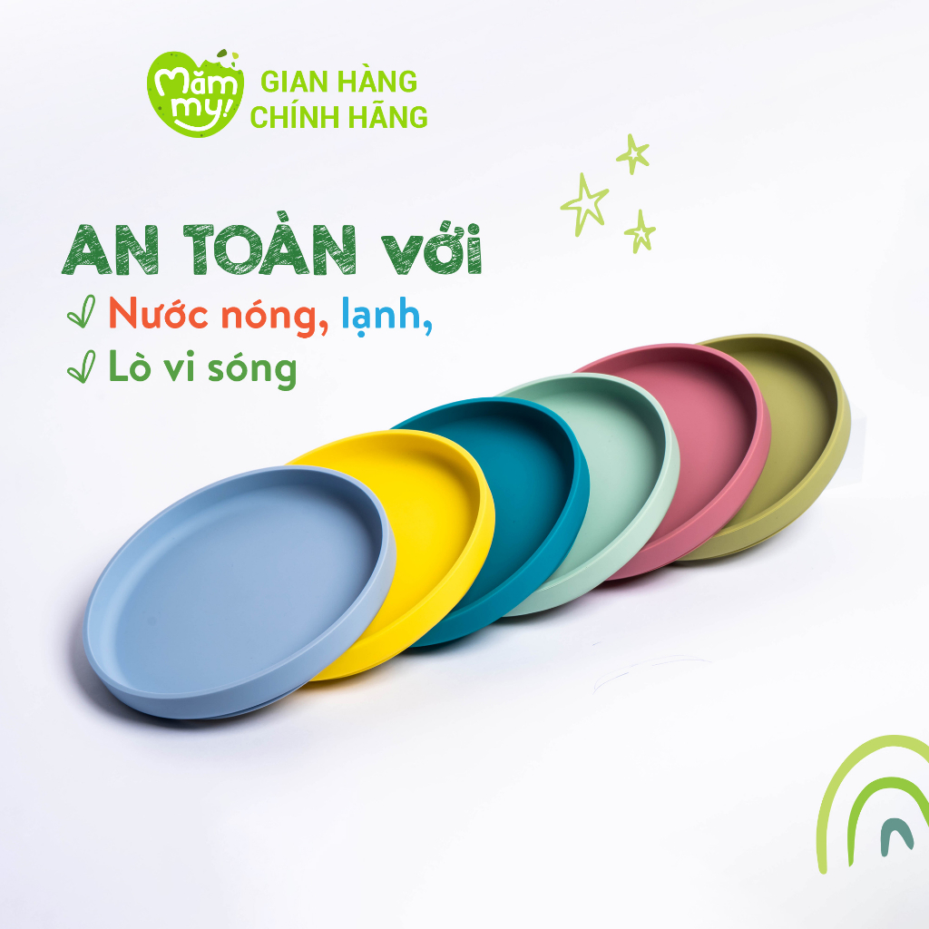 Đĩa ăn dặm silicon cao cấp Mămmy Silicone Baby Food Plate với đế hít chắc chắn chống đổ, không bám mùi, bám dầu