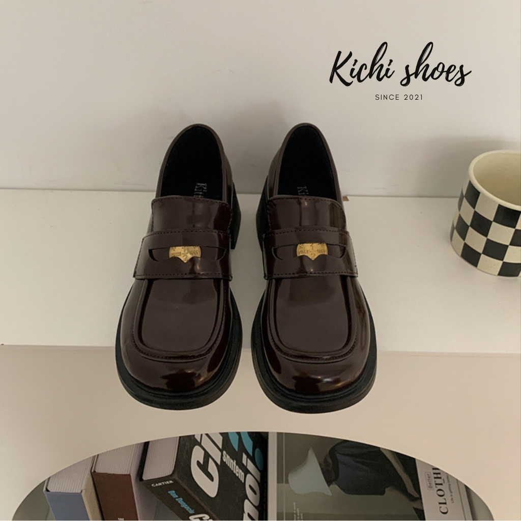 Giày Loafer da lười  đế cao họa tiết đồng xu phong cách Thu Đông 2023 giày thanh lịch  Kichi Shoes mã K820
