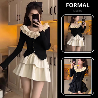 Set áo dài dáng ôm cổ bèo kèm chân váy tiểu thư F51