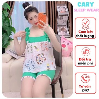 Bộ pijama hai dây dễ thương, bộ ngủ mặc nhà chất đũi gân mềm mát CARY