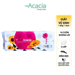 Giấy vệ sinh có lõi 3 lớp ACACIA hướng dương bịch 10 cuộn trọng lượng 1,6kg