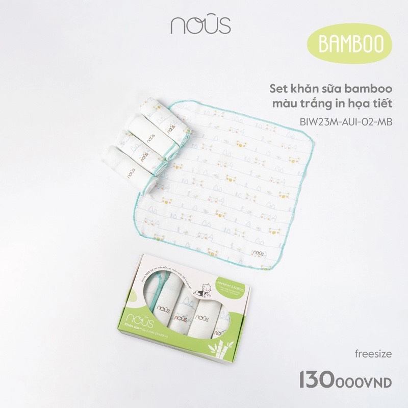Set 5 khăn sữa NOUS sợi tre bamboo 30x30cm cho bé sơ sinh