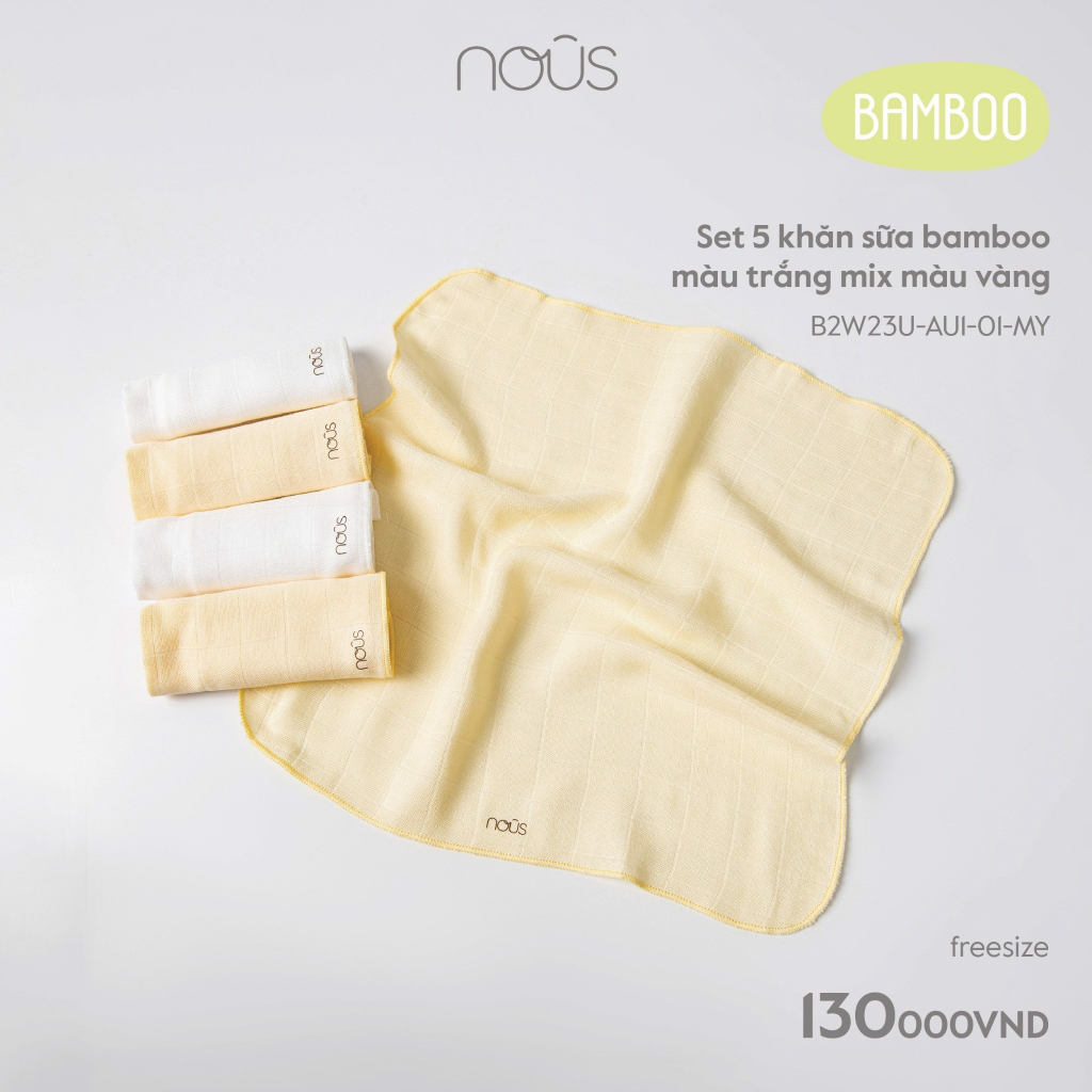 Set 5 khăn sữa NOUS sợi tre bamboo 30x30cm cho bé sơ sinh