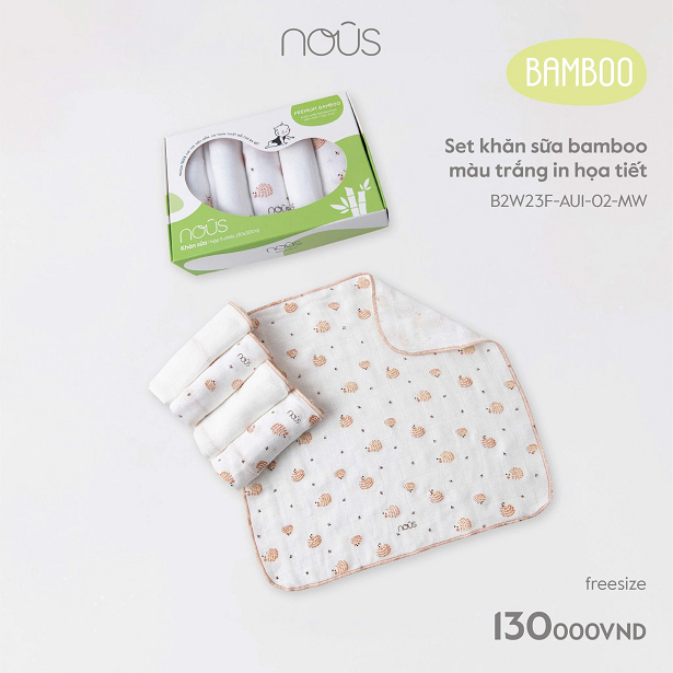 Set 5 khăn sữa NOUS sợi tre bamboo 30x30cm cho bé sơ sinh
