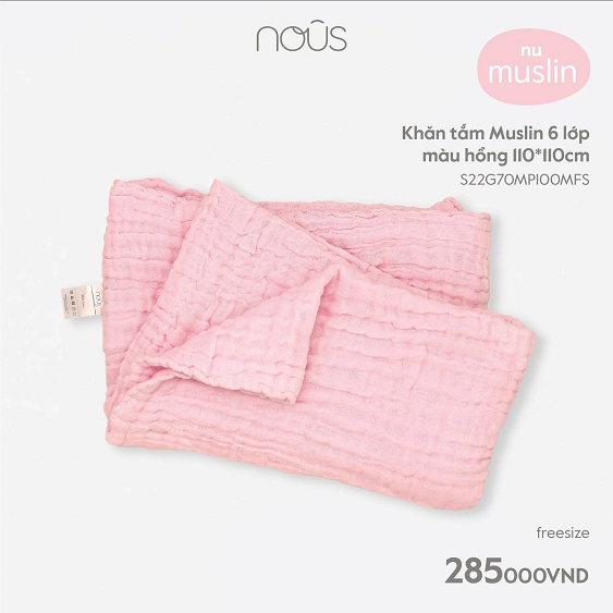 Khăn 6 Lớp Đa Năng Cho Bé Nous - Chất Liệu Nu Muslin Mềm Mại Kích Thước 110x 110cm