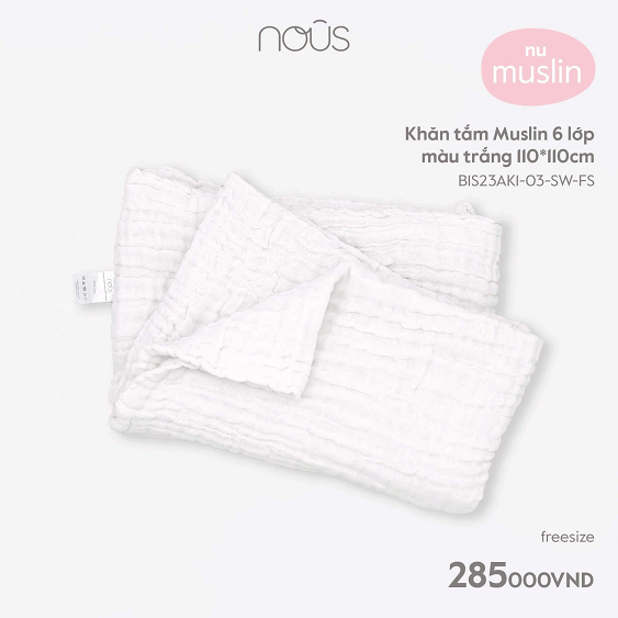 Khăn 6 Lớp Đa Năng Cho Bé Nous - Chất Liệu Nu Muslin Mềm Mại Kích Thước 110x 110cm