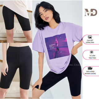 Quần legging nữ lửng vải thun cao cấp biker nữ đùi ngố đồ mặc nhà dáng ôm bó lưng thun