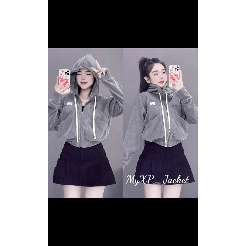 ÁO KHOÁC GÂN NHUNG TÚI ĐÔI CÓ NÓN TO