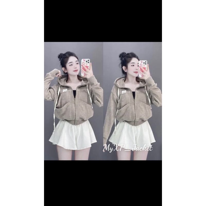 ÁO KHOÁC GÂN NHUNG TÚI ĐÔI CÓ NÓN TO