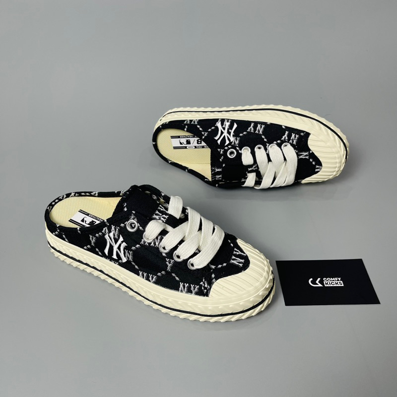 Giày MLB Mule Playball Dia Monogram NY – Black Chính Hãng, Sục đạp gót phong cách Hàn Quốc
