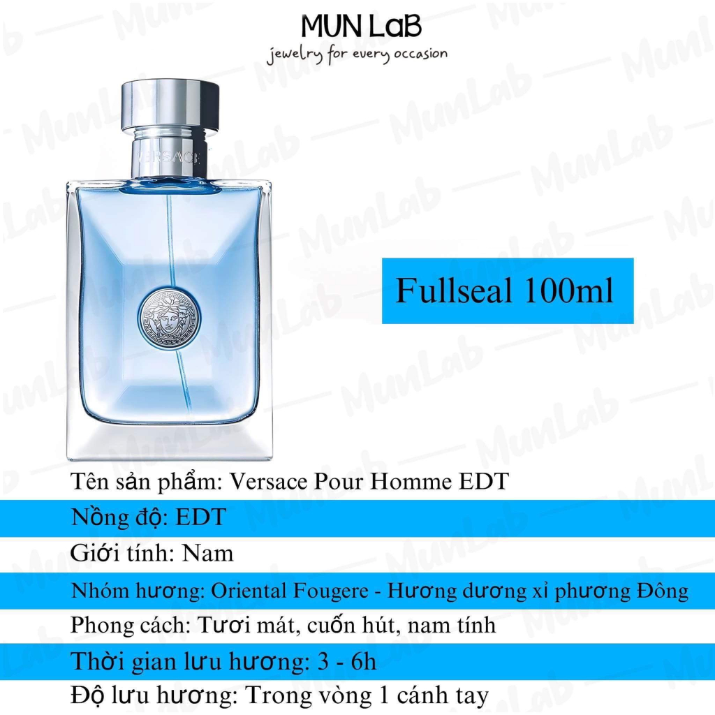 Nước hoa nam Versace Pour Homme EDT 100ml - Dầu thơm nam tính cuốn hút tươi mát - MUNLAB