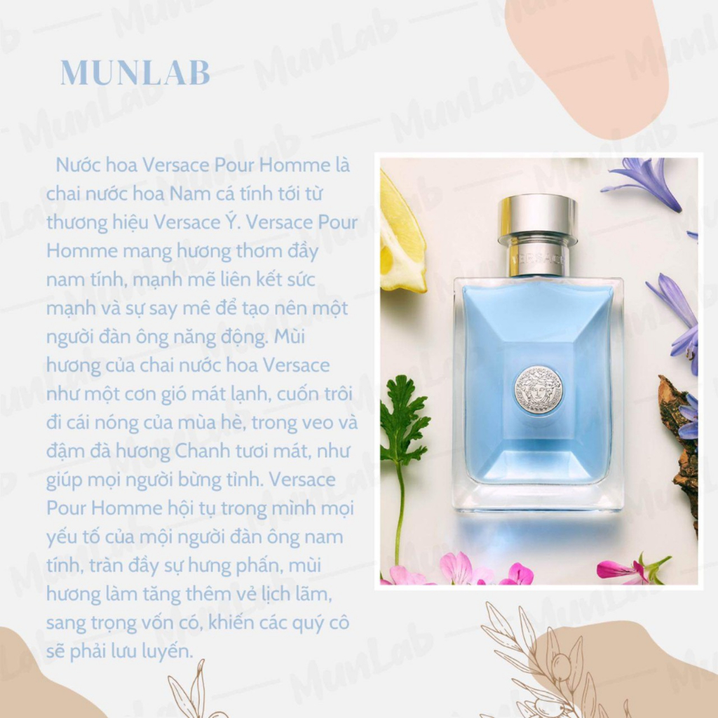 Nước hoa nam Versace Pour Homme EDT 100ml - Dầu thơm nam tính cuốn hút tươi mát - MUNLAB