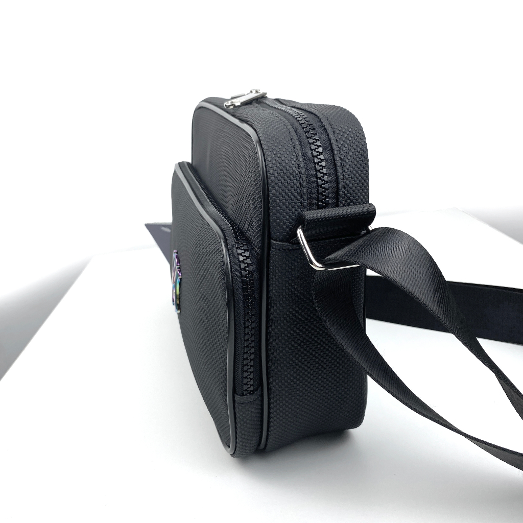 Túi đeo chéo Unisex MLB Slingbag logo NY kim loại đen không gỉ Form ngang 2 ngăn đựng ví điện thoại tiện lợi size 23