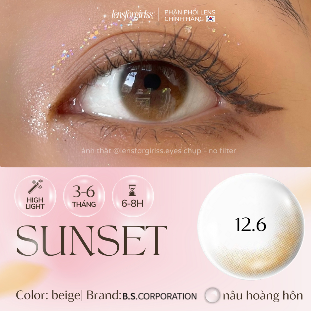 Kính áp tròng hiệu ứng phủ bóng SUNSET BEIGE NÂU HOÀNG HÔN - Made in Korea | HSD 3-6 tháng | Lens cận | LENSFORGIRLSS